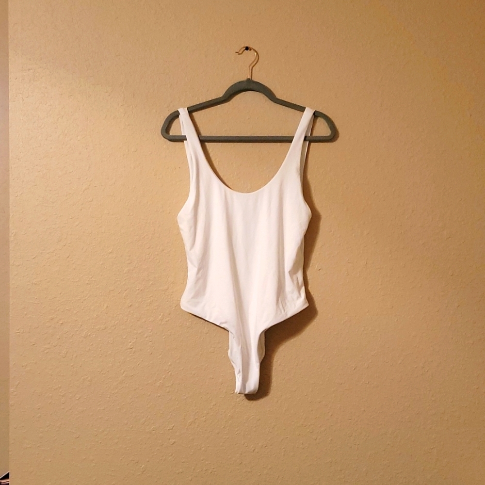 All white one piece bathing suit